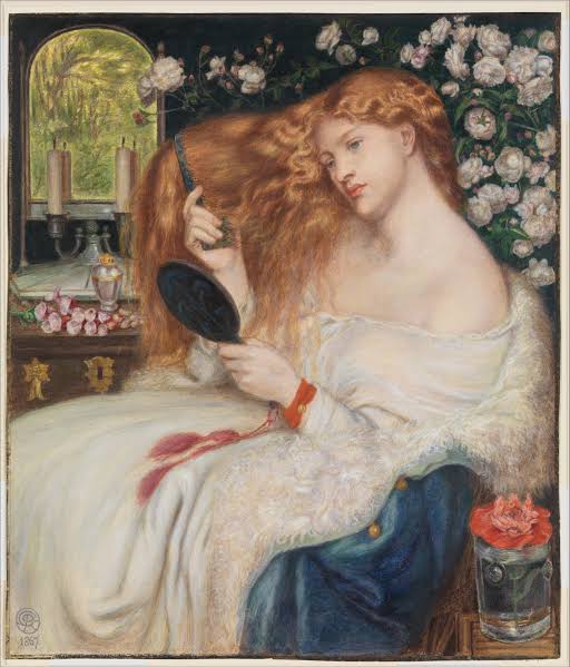 Lady Lilith (1866-1868), de Dante Gabriel Rossetti – representação da femme fatale arquetípica, reflexo do feminino indomado.