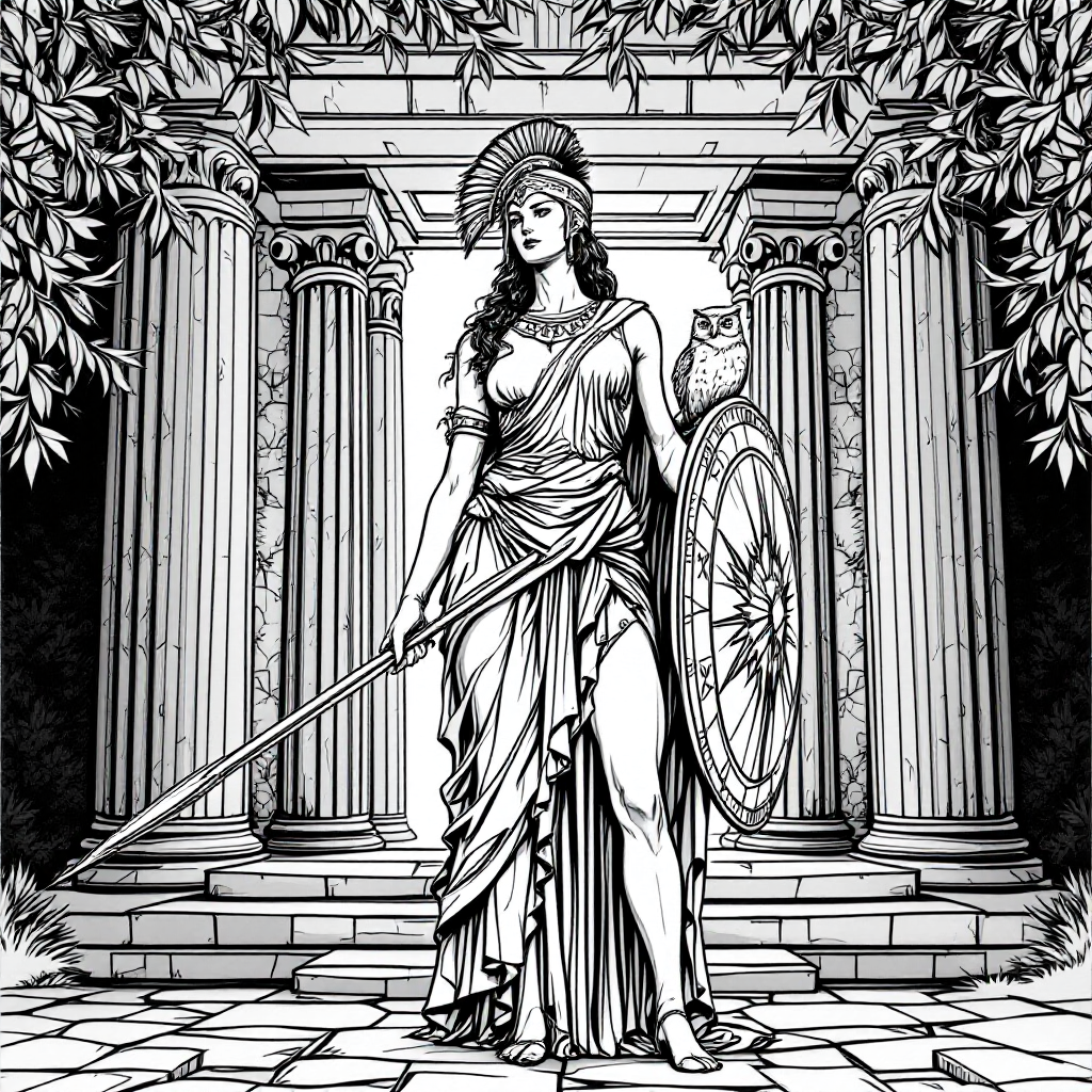 Desenho para colorir deusa grega Atenas elmo