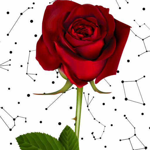 Rosa vermelha com constealções zodiacais ao fundo