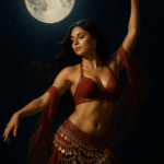 Dançarina de dança do ventre e lua cheia