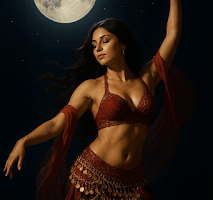 Dançarina de dança do ventre e lua cheia