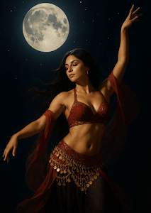 Dançarina de dança do ventre e lua cheia