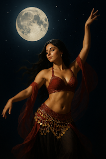 Dançarina de dança do ventre e lua cheia
