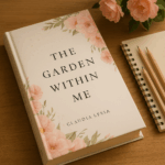 Livro delicado sobre a mesa, com rosas, lápis e caderno de anotações